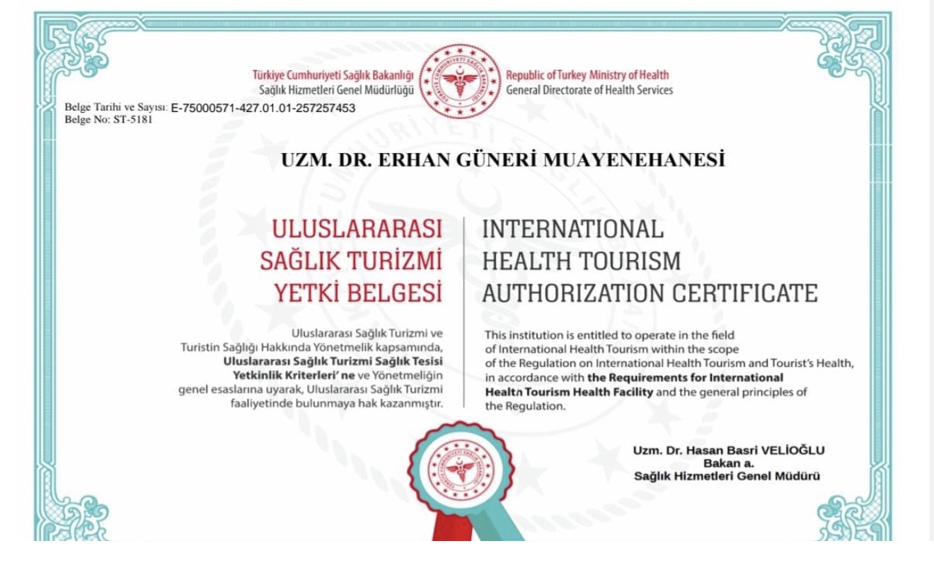 erhan güneri sağlık turizmi yetki belgesi